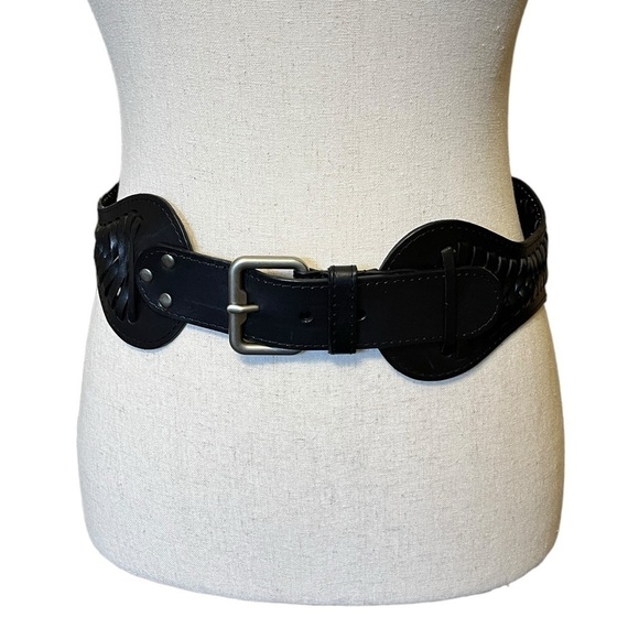 Accessories - Stretch Belt Faux Leather Twist With Metal Buckle. Black Size M #1378